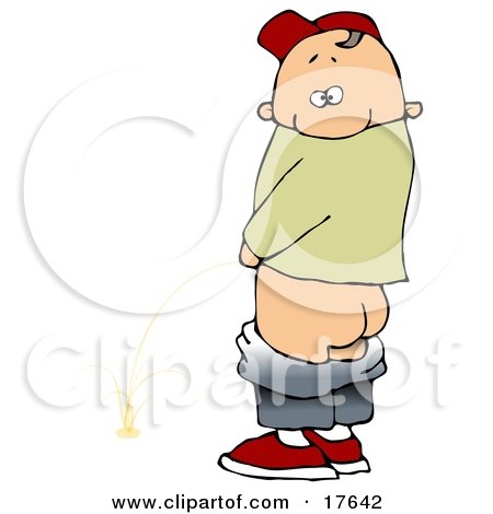 Mischievious Caucasian Boy Baring His Rear End While Urinating In Public And Looking Back At The Viewer Clipart Illustration by djart