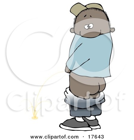 Mischievious African American Boy Baring His Rear End While Urinating In Public And Looking Back At The Viewer Clipart Illustration by djart