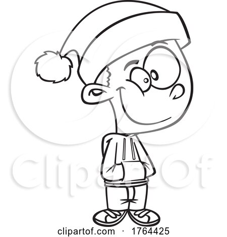Cartoon Black and White Boy Wearing a Santa Hat by toonaday