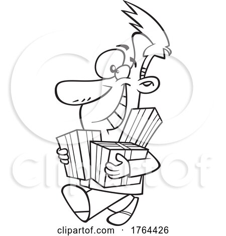 Cartoon Black and White Jolly Guy Carrying Christmas Gifts by toonaday