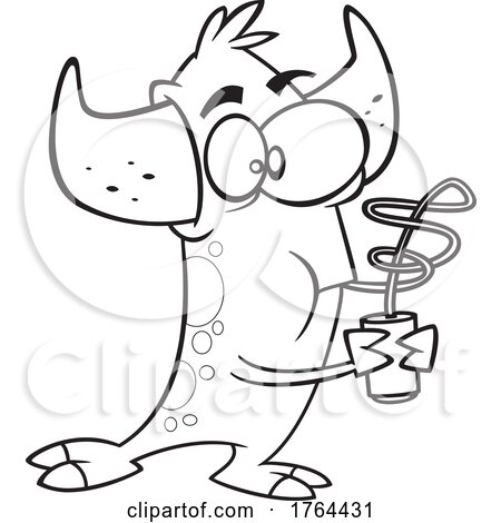 Cartoon Black and White Monster Drinking a Soda Through a Twisty Straw by toonaday