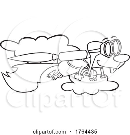 Cartoon Black and White Squirrel Flying with a Rocket by toonaday