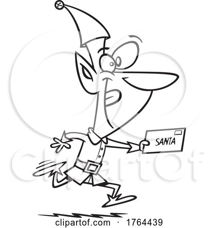 Cartoon Black and White Christmas Elf Running a Letter to Santa by toonaday