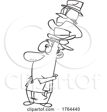Cartoon Black and White Guy Wearing Many Hats by toonaday