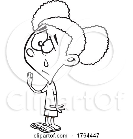 Cartoon Black and White Girl Waving Goodbye and Crying by toonaday