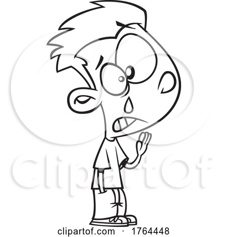 Cartoon Black and White Sad Boy Waving Goodbye and Crying by toonaday