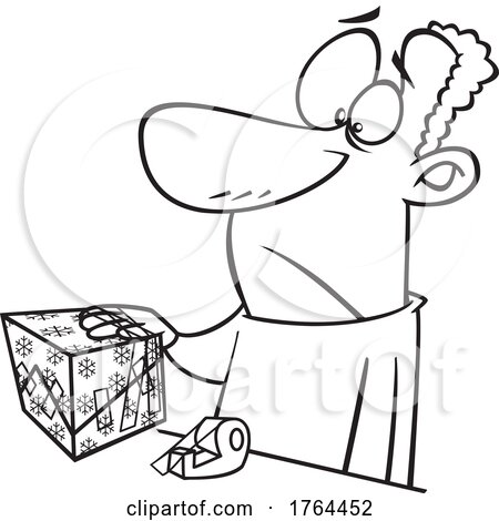 Cartoon Black and White Guy with His Hand Taped to a Gift by toonaday