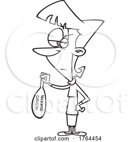 Cartoon Black and White Annoyed Woman Holding a Whoopee Cushion by toonaday