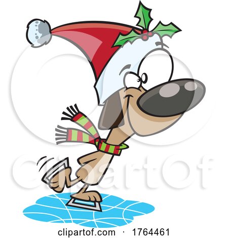 Cartoon Festive Christmas Dog Ice Skating by toonaday