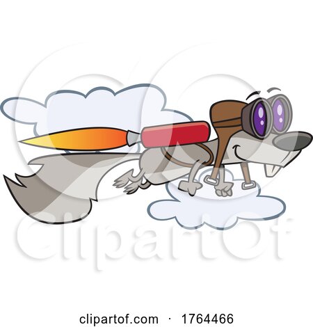 Cartoon Squirrel Flying with a Rocket by toonaday