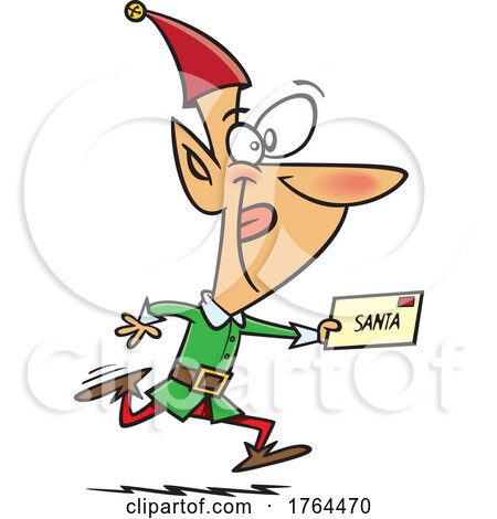 Cartoon Christmas Elf Running a Letter to Santa by toonaday