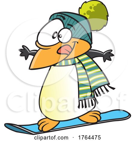 Cartoon Winter Penguin Snowboarding by toonaday