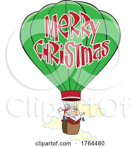 Cartoon Santa Claus Flying a Hot Air Balloon with Merry Christmas Text by toonaday
