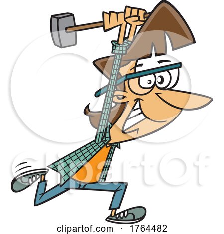 Cartoon Woman Ready for Demolition with a Sledgehammer by toonaday