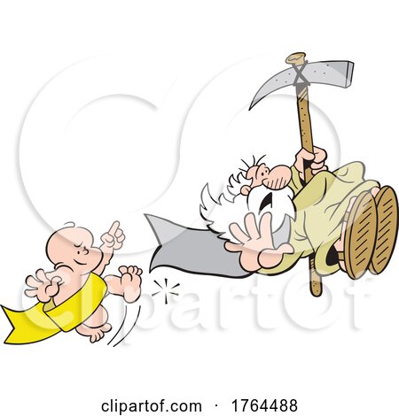 Cartoon New Year Baby Kicking out Old Man Father Time by Johnny Sajem