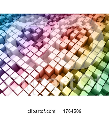 3D Abstract Landscape of Rainbow Coloured Extruding Cubes by KJ Pargeter
