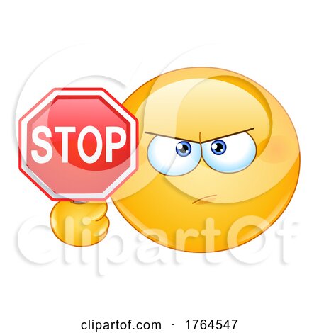 Cartoon Emoji Smiley Holding a Stop Sign by yayayoyo