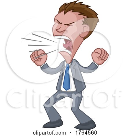 Angry Boss Office Worker in Suit Cartoon Shouting by AtStockIllustration