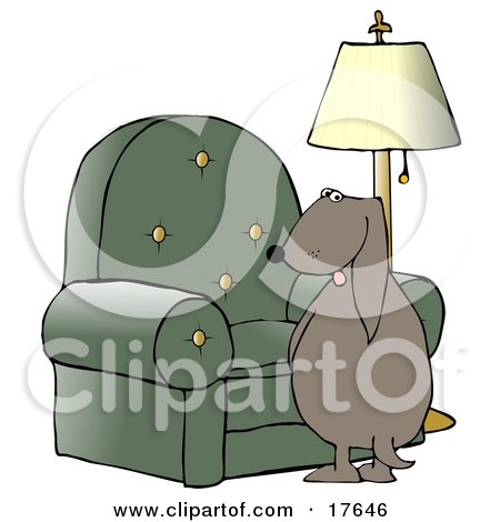 Clipart Illustration of a Bad Dog Looking Back Over His Shoulder While Peeing On A Chair In A Living Room by djart