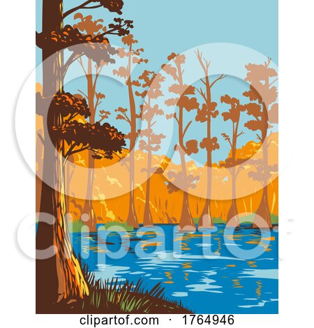 Cane Creek State Park with Bayou Bartholomew on North Bank of Cane Creek Lake Arkansas WPA Poster Art by patrimonio
