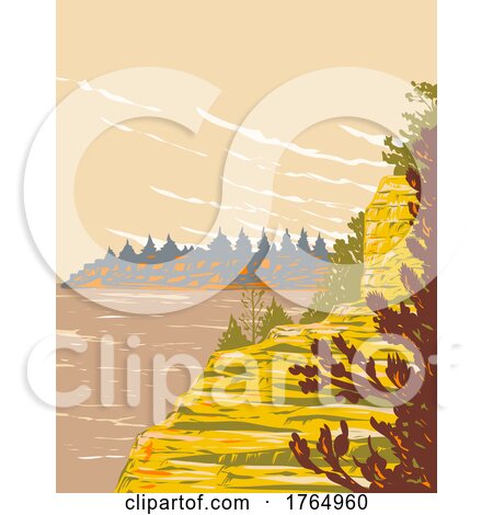 Keyhole State Park with Belle Fourche River in Crook County Wyoming Cottonwood Area Wyoming WPA Poster Art by patrimonio