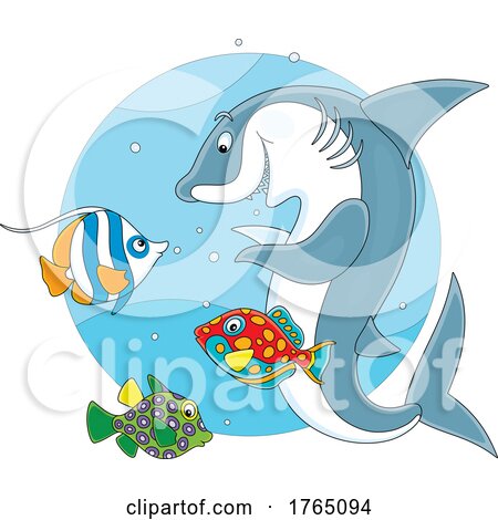 Cartoon Shark and Friend Fish by Alex Bannykh