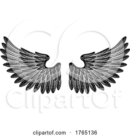 Pair of Wings Vintage Engraved Retro Style by AtStockIllustration