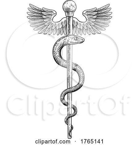 Rod of Asclepius Vintage Medical Snake Symbol by AtStockIllustration