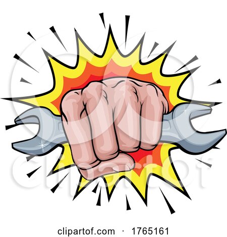 Spanner Wrench Fist Hand Explosion Pop Art Cartoon by AtStockIllustration