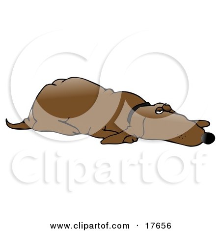 Clipart Illustration of a Lazy Old Brown Hound Dog Lying on His Belly and Keeping One Eye Open by djart