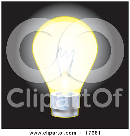 Clipart Illustration of an Illuminated Electric Glass Light Bulb, Symbolizing Energy, Utilities And Ideas by AtStockIllustration