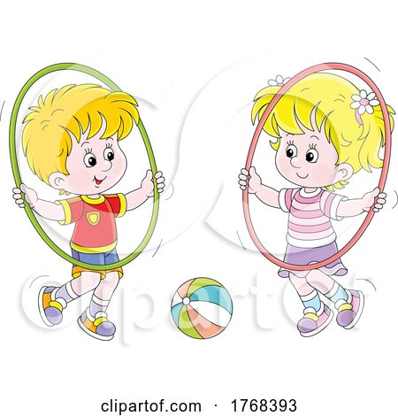 Boy and Girl Playing with Hula Hoops by Alex Bannykh