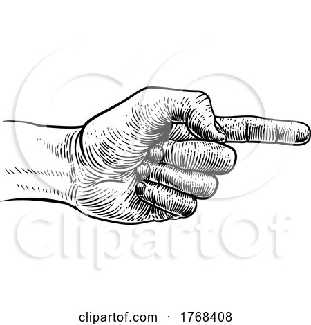Hand Pointing Direction Finger Engraving Woodcut by AtStockIllustration