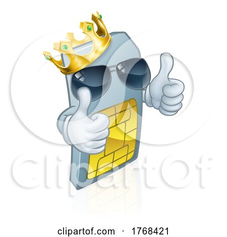 Sim Card Mobile Phone Cool King Cartoon Mascot by AtStockIllustration