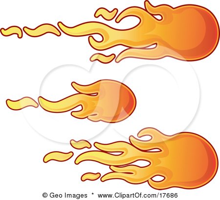 Clipart Illustration of Three Flaming Fireballs Flying Past by AtStockIllustration