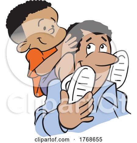 Cartoon Father with His Son on His Shoulders by Johnny Sajem