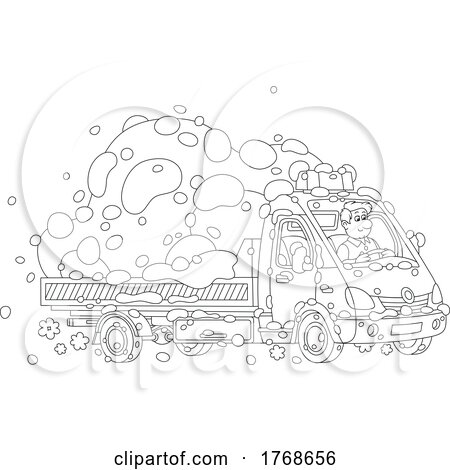 Black and White Cartoon Driver Transporting Snow by Alex Bannykh