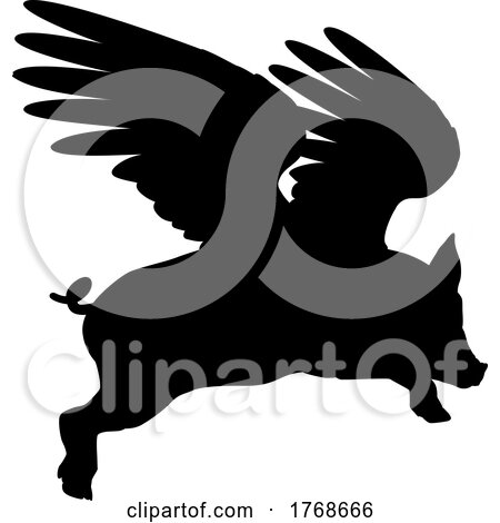 Flying Pig Wings Silhouette Saying Pigs Might Fly by AtStockIllustration