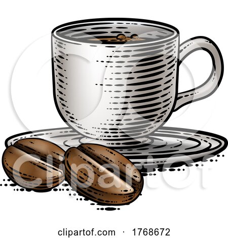 Coffee Beans and Cup Vintage Woodcut Illustration by AtStockIllustration