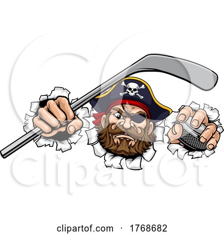 Pirate Ice Hockey Sports Mascot Cartoon by AtStockIllustration