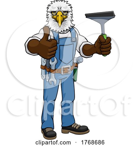 Eagle Car or Window Cleaner Holding Squeegee by AtStockIllustration