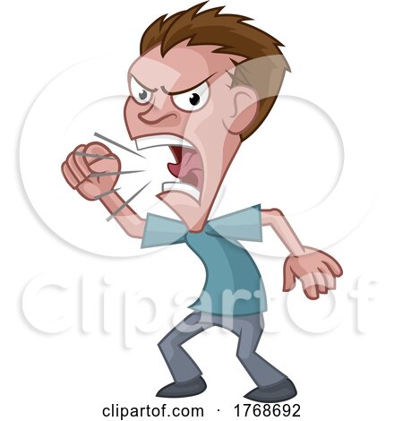 Angry Stressed Man or Bully Cartoon Shouting by AtStockIllustration