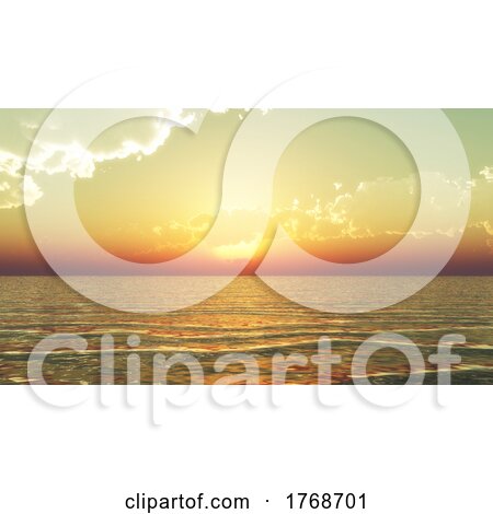 3D Widescreen Landscape of the Ocean Against a Sunset Sky by KJ Pargeter