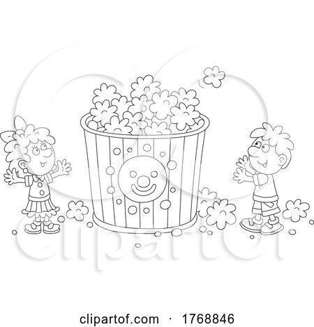 Black and White Children with a Giant Popcorn Bucket by Alex Bannykh