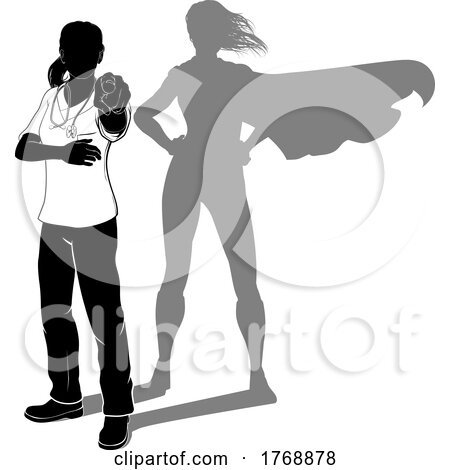 Doctor Nurse Woman Scrubs Super Hero Silhouette by AtStockIllustration