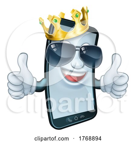 Mobile Phone Cool King Thumbs up Cartoon Mascot by AtStockIllustration
