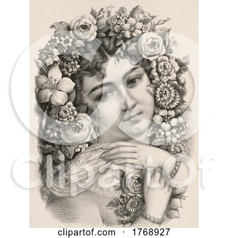 Historical Portrait of a Lady with Flowers in Her Hair by JVPD