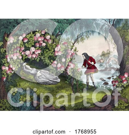 Historical Portrait of a Man Spying on a Woman Napping in a Garden by JVPD