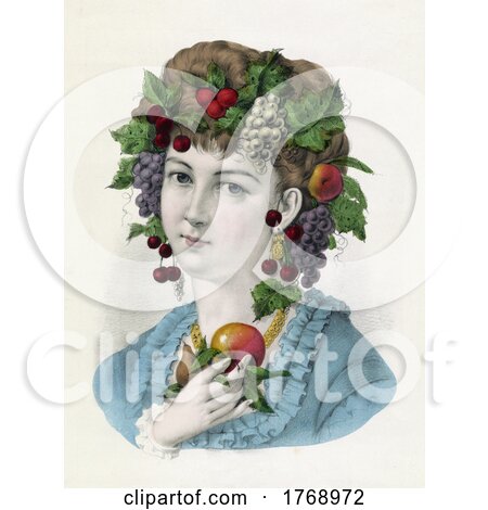 Historical Portrait of a Lady Representation of Autumn with Fruit by JVPD