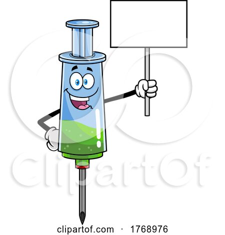 Cartoon Vaccine Syringe Mascot Holding a Sign by Hit Toon